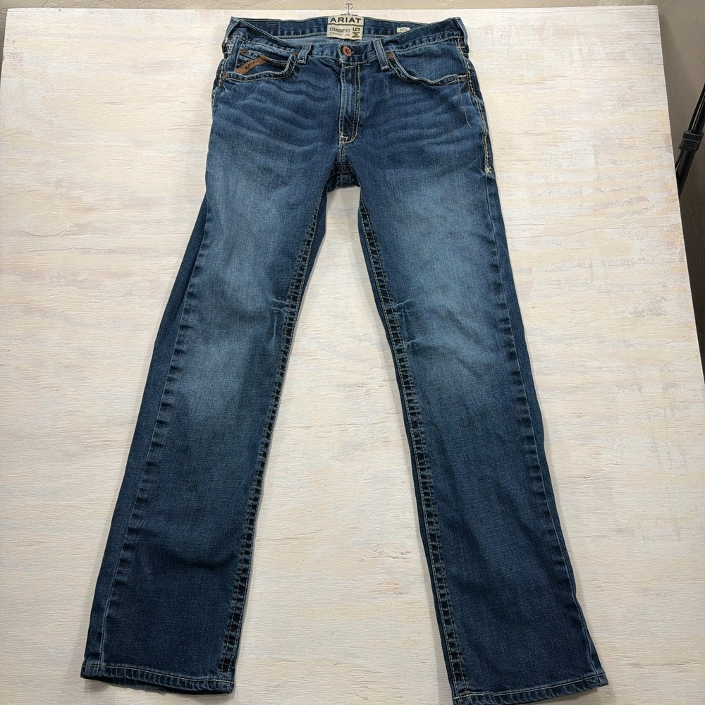 Ariat Jeans M5 Straight Leg 34x36 Heavy Stitch Medium Wash Denim Mens